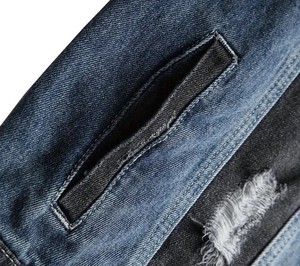 Chaqueta Vaquera Slim Fit para Hombre, Cuello Alto, Diseño con Parches, Desgastada, Estilo Casual Otoñal, Manga Regular, Forro de Algodón - Product Image 4
