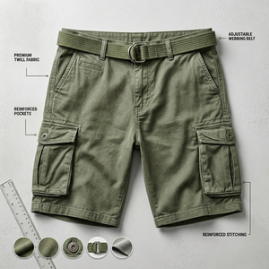 Pantalones Cargo de Cintura Media para Hombre, Pantalones Cortos de Mezclilla de Algodón Twill con Bolsillos Laterales - Product Image 4