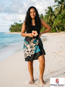 Pareo Corto de Satén Estampado Floral, 100% Rayón, Ligero, Estilo Hawaiano Polinesio, Fabricante de Telas Personalizadas OEM ODM - Product Image 6