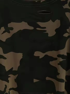 Custom Women’s <b>Distressed</b> Crop T-Shirt Short Sleeve Camouflage Print Summer <b>Top</b> - Product Image 3