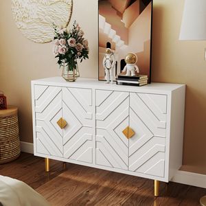 48-Inch Modern 4-Door Credenza Embossed <b>Sideboard</b> with Shelves Storage <b>Sideboard</b> for Living and Dining Room - Product Image 2