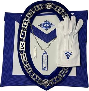 Conjunto de Regalia Masónica para Logia Azul - Incluye Mandil de Oficial de Logia Azul, Collar de Cadena, Joyas y Guantes - Para Todos los Rangos - Product Image 1