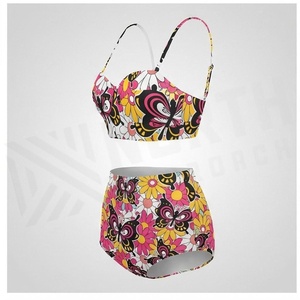 Women Floral Butterfly Print 2 Piece Bikini Set High Waist Push Up Top With Plunge Neck And Stretch Fabric - Product Image 3