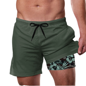 Pantalones cortos deportivos 2 en 1 para hombre, de secado rápido, para gimnasio, entrenamiento, con forro de compresión - Product Image 1