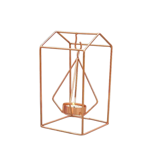 <b>Black</b> Geometric Iron Lantern Candle Holder Heat Resistant Home Decoration Designer Metal Glass Votives Candle Holder - Product Image 4