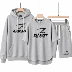 Conjunto de 3 piezas de sudadera y pantalones de chándal de algodón 100% de alta calidad para hombre, personalizado, de corte holgado, que incluye camiseta, pantalones cortos y sudadera con capucha. - Product Image 4