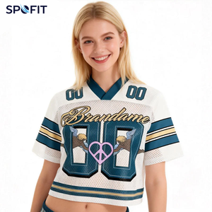 เสื้อฟุตบอลอเมริกันผู้หญิง SPOFIT คอวี ผ้าตาข่าย ระบายอากาศ แขนสั้น พิมพ์หมายเลขทีมตามสั่ง ชุดกีฬา - Product Image 1