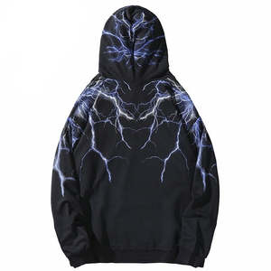 Sudadera con Capucha Negra para Hombre con Estampado de Rayos, Estilo Casual, Tejida en Poliéster, para Otoño - Product Image 2