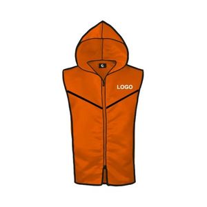 Robe d'entrée sans manches en satin à capuche pour ring de boxe, veste de combattant professionnelle, gilet de boxe orange - Product Image 2