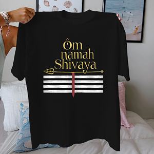 Mantra trident Om Namah Shivaya Design T-shirt confortable en pur coton pour femme - Product Image 1