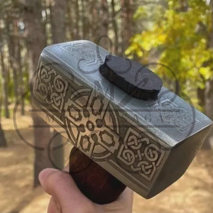 MORTAL SAGA Stainless Steel Hammer Wooden Handle Decorative Engraved Head Heavy Duty <b>Multi</b>-Function Hand <b>Tool</b> 1000g Workshop Use - Product Image 2