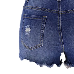 Shorts en jean vintage bleu ultra-courts pour femme, taille haute, déchirés, avec franges - Product Image 3