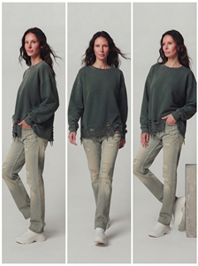 T-shirt oversize pour femme, effet usé, épaules tombantes, style vintage délavé à l'acide, streetwear, manches longues - Product Image 6