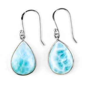 Boucles d'oreilles en larimar bleu, argent sterling 925, serties de pierres précieuses naturelles de larimar, bijoux faits à la main pour femmes, vente en gros - Product Image 1