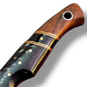 Couteaux à lame fixe d'extérieur en gros avec motif Damas, lame incurvée tranchante, manche en bois noir et pommelle pour le camping - Product Image 4