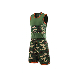 Ensemble de maillots de basket-ball unisexe sans manches à col en V, imprimé camouflage vert, nom d'équipe personnalisé, écologique, séchage rapide, 100% polyester - Product Image 5