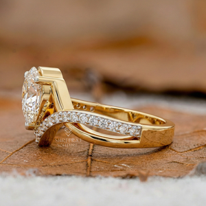 Anillo de compromiso y boda de oro macizo de 14 quilates con diamante solitario en forma de pera, diamantes certificados por IGI, con banda dividida, joyería fina personalizada. - Product Image 2