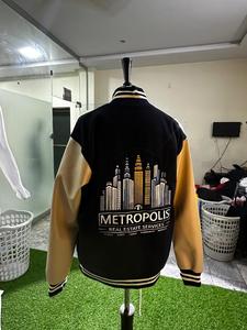 Custom Unisex Coated Varsity <b>Jacket</b> Oversized <b>Baseball</b> with Stand Collar Contrast Sleeves OEM ODM Winter Streetwear - Product Image 3