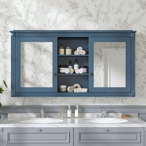 Specchio da Parete 2-in-1 da 55 Pollici con Armadietto, Specchio per Trucco ad Alta Definizione con Ripiani Regolabili e Cerniere a Chiusura Morbida - Product Image 1