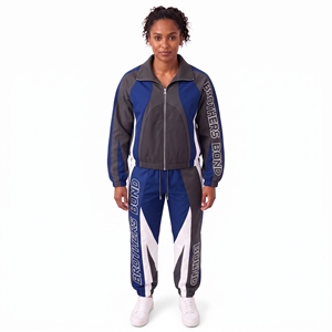 custom womens royal blue tracksuit set dark grey white curved panel <b>track</b> <b>jacket</b> elastic pants 2 piece sportswear casual sweats - Product Image 1