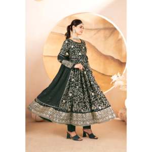 Magnifique robe Anarkali pour femmes pour les fêtes, ensemble de costume avec pantalon et dupatta - Product Image 3