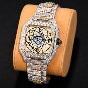 Reloj de Lujo con Diamantes Moissanite, Diseño Cuadrado Esqueleto, Cuarzo, Acero Inoxidable, Completamente Adornado, Personalizable, Unisex - Product Image 1