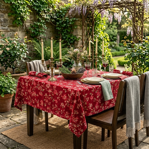 Nappe de table à manger rose foncé à motif floral sur mesure en polyester, coton et lin pour Airbnb, café et décoration de cuisine - Product Image 3