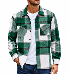 Chemise en flanelle brossée pour homme, 100% coton, boutons en corne, douce, chaude, respirante, manches longues, à carreaux, été, travail en plein air, décontractée - Product Image 1