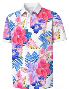 Men's Teal Floral Print for Shirt Short Sleeve Casual Breathable Jersey Knitted Digital Printed Cotton Design - Product Image 5