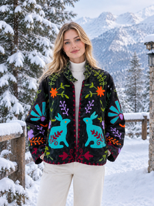 Handmade Black <b>Velvet</b> Woven Winter Sujani <b>Jacket</b> <b>Women</b> Deer Floral Embroidery Boho Ethnic Boutique Outerwear Wholesale - Product Image 5