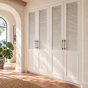 Puerta de Madera Maciza con Rejillas, Diseño Moderno, Panel Interior de Madera Maciza, Panel de Ventana de Madera Maciza, Baño Minimalista - Product Image 3
