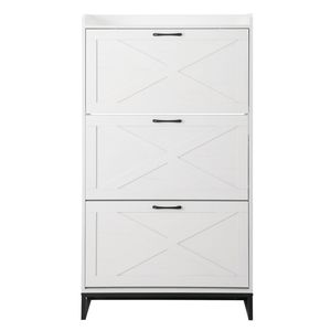 Mobiletto con ante scorrevoli bianco anticato con 3 cassetti e pannello superiore, scarpiera grande capacità 80x24x145cm - Product Image 4