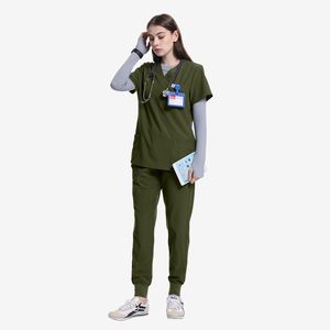Ensemble de blouses médicales pour femmes, couleur violette, haut à col en V avec poches et pantalon, coton et polyester tissé, uniforme d'hôpital pour infirmières - Product Image 3