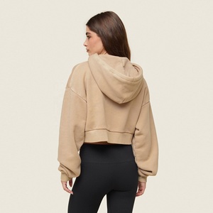 Sudadera Corta Deportiva de Invierno para Mujer, 100% Algodón, Cortavientos, Transpirable, Mangas Largas con Hombros Caídos, para Gimnasio y Entrenamiento - Product Image 3