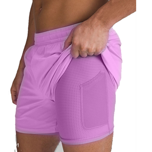 Pantalones Cortos Deportivos Morados de Cintura Alta para Hombre con Bolsillos, de Secado Rápido, Cintura Elástica, Tejido de Punto, Spandex y Poliéster - Product Image 1