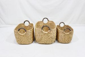 3-Piece <b>Set</b> <b>Square</b> Water Hyacinth Eco-Friendly Storage Baskets with Handles Rustic Multi-Purpose Organizers - Product Image 3