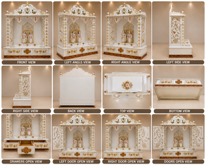 Customized Radha Krishna Temple for Home White And Gold Pooja <b>Mandir</b> With Peacock Carvings With Storage Drawers Puja Unit Sydney - Product Image 6
