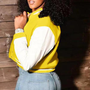 Nouvelle conception, personnalisez votre propre logo imprimé sur une veste universitaire en coton pour femmes, col rond, style universitaire, longueur normale - Product Image 6