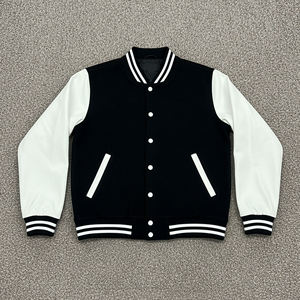 Veste universitaire noire et blanche pour homme, col rabattu, style décontracté, coupe classique, fermeture à boutons simple, idéale pour l'automne - Product Image 5