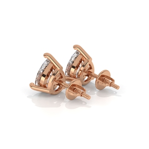 Clous d'oreilles classiques à trois griffes avec diamants minimalistes pour femmes |   Boucles d'oreilles tendance en or rose 10k 14k 18k avec solitaire taille poire de laboratoire - Product Image 3