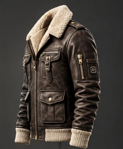 Veste en cuir marron pour homme ChampKing, fermeture éclair, fausse fourrure - Product Image 5
