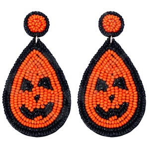 Halloween Yahpern Beaded Earrings for Women Patriotic <b>Memorial</b> Day Orange White Blue Colour Fabric Material - Product Image 1