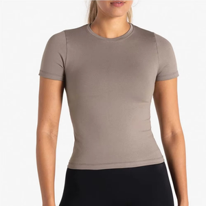 Camiseta Deportiva para Mujer OEM, Material Elástico que Absorbe el Sudor, Cómoda para Hacer Ejercicio, Camiseta para Gimnasio, Correr, Yoga, Venta al por Mayor - Product Image 1