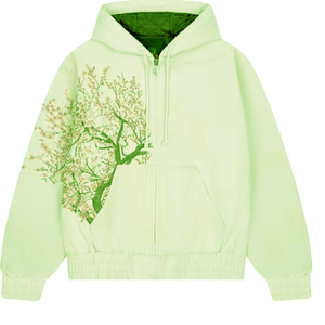 Wholesale Custom Sakura Tree Embroidered Full Zip Hoodie <b>Quilted</b> Lined Heavyweight Hooded Jacket Floral Streetwear <b>Sweatshirts</b> - Product Image 1