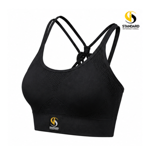 Sujetador deportivo negro con tiras para mujer, con paneles de malla, espalda cruzada, relleno extraíble y banda de soporte ancha para yoga y gimnasio - Product Image 5
