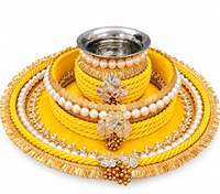 Ensemble de thali Karwa Chauth, 3 pièces, thali décoratif pour la prière avec bol Karwa, tasse en acier inoxydable pour les femmes, célébration festive