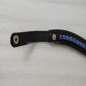 Custom Blue and Purple Crystals <b>snap</b> brow <b>band</b> horse leather for bridle English leather horse brow <b>band</b> - Product Image 6