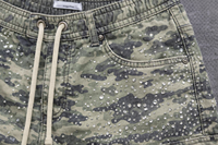 Shorts en jean délavé uni pour homme, taille haute élastique, style streetwear, avec broderie et strass