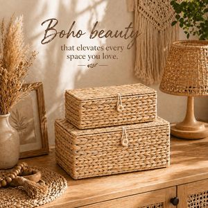Best Seller Water Hyacinth <b>Storage</b> Basket with Lid Rectangular Design for Living Room Bathroom Eco-Friendly Kitchen Organizer - Product Image 3