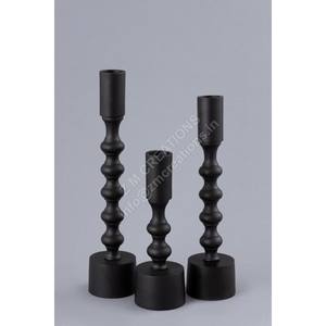 Classic Style Handmade Heat Resistant Aluminum <b>Pillar</b> Candlestick <b>Holder</b> <b>Black</b> <b>Candle</b> Stand Set 2 for Christmas Holiday - Product Image 2